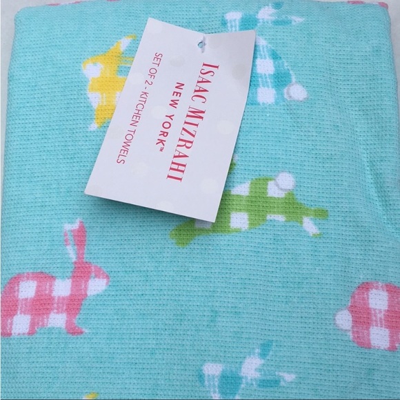 Isaac Mizrahi bunny dish towels set of two NWT all cotton in cheerful colors. - Picture 2 of 4